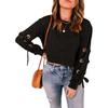 Women's Long Sleeve Round Neck Top New Solid Colour Pullover Casual Tie Long Sleeve T-shirt