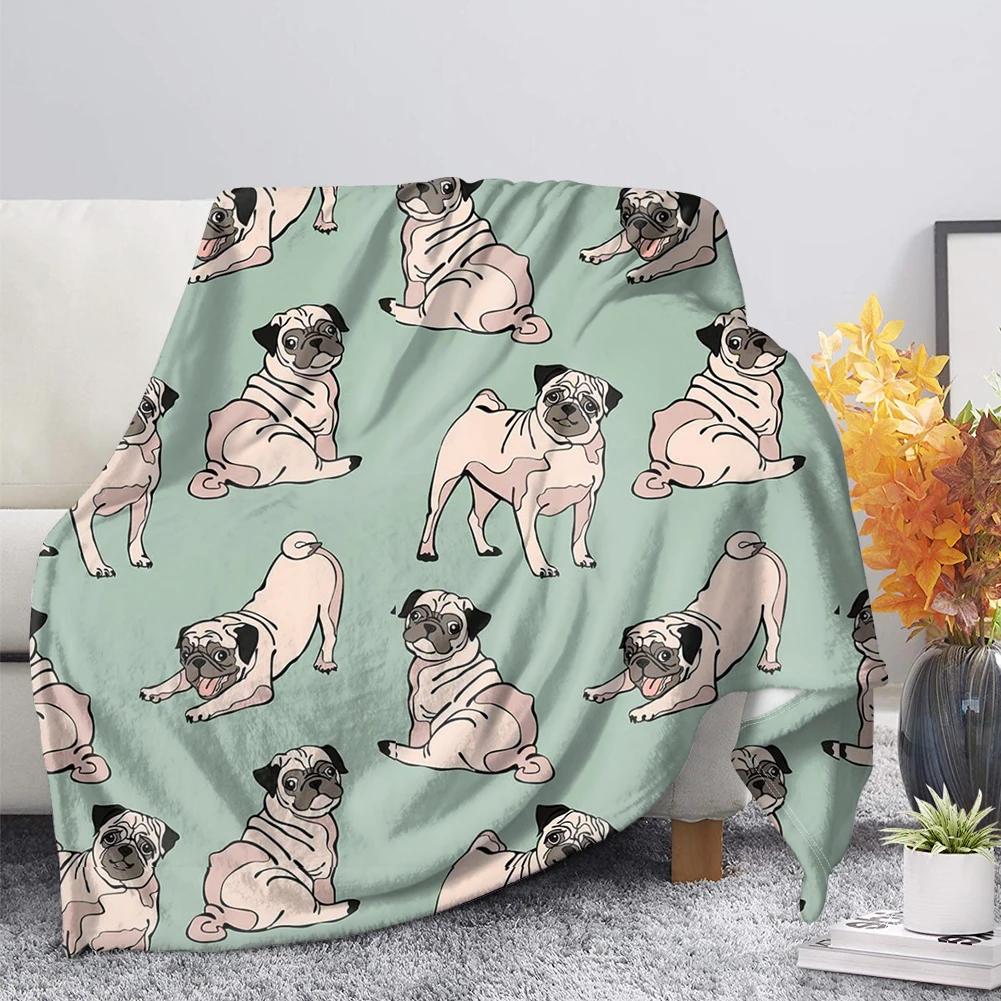 Pug Dog Blanket Lovey Animal Soft Warm Fall Chair Flannel Throw Blankets Cartoon Pet Puppy Print Bed Sofa Blanket King Queen