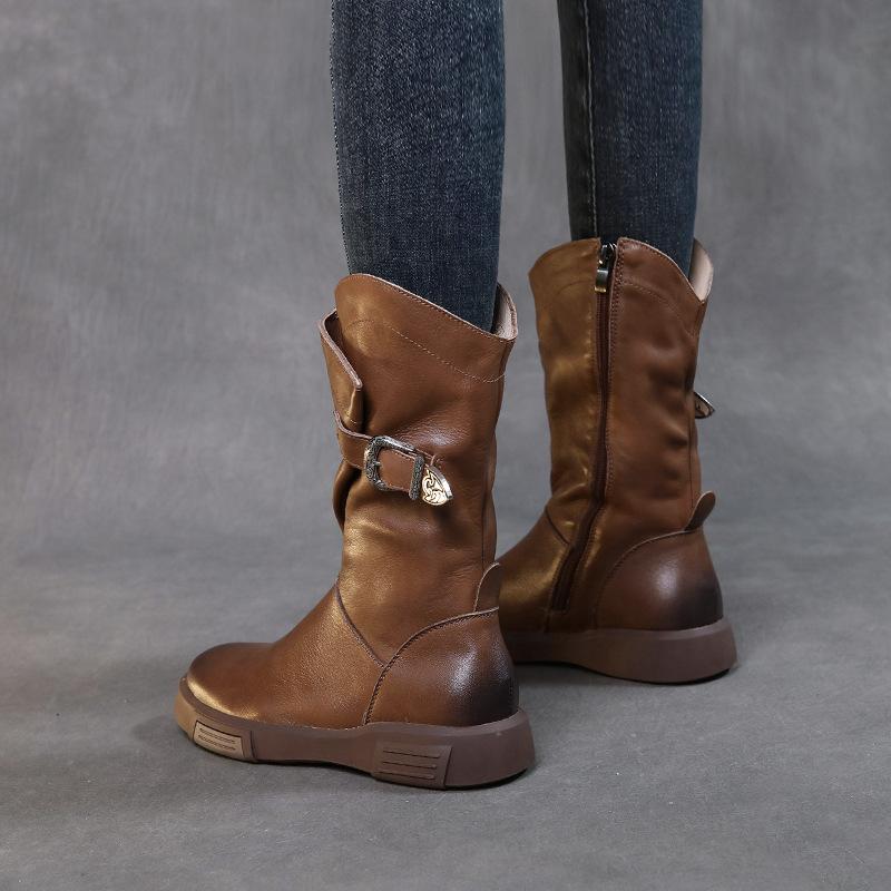 Мода Новые Ретро Ботильоны из Искусственной Кожи, Длинные Ботильоны, Женские Ботильоны, Кожаные Ботинки на Мягкой Подошве, Плоские Осенне-Зимние Ботильоны