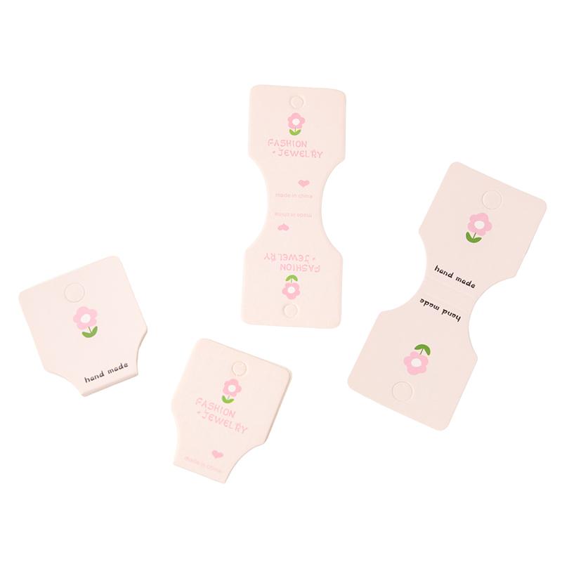 50Pcs Pink Flower Fold Packing Cardboard Display Cards For Handmade Necklace Bracelet Headwear Hairband Retail Hanging Labels