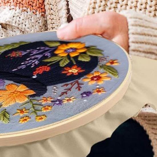 1 Set Halloween Embroidery Kit with Hoop Threads Scissors Threader Beginners Gothic Stamped Cross Stitch Hand Embroidery Starter Kit