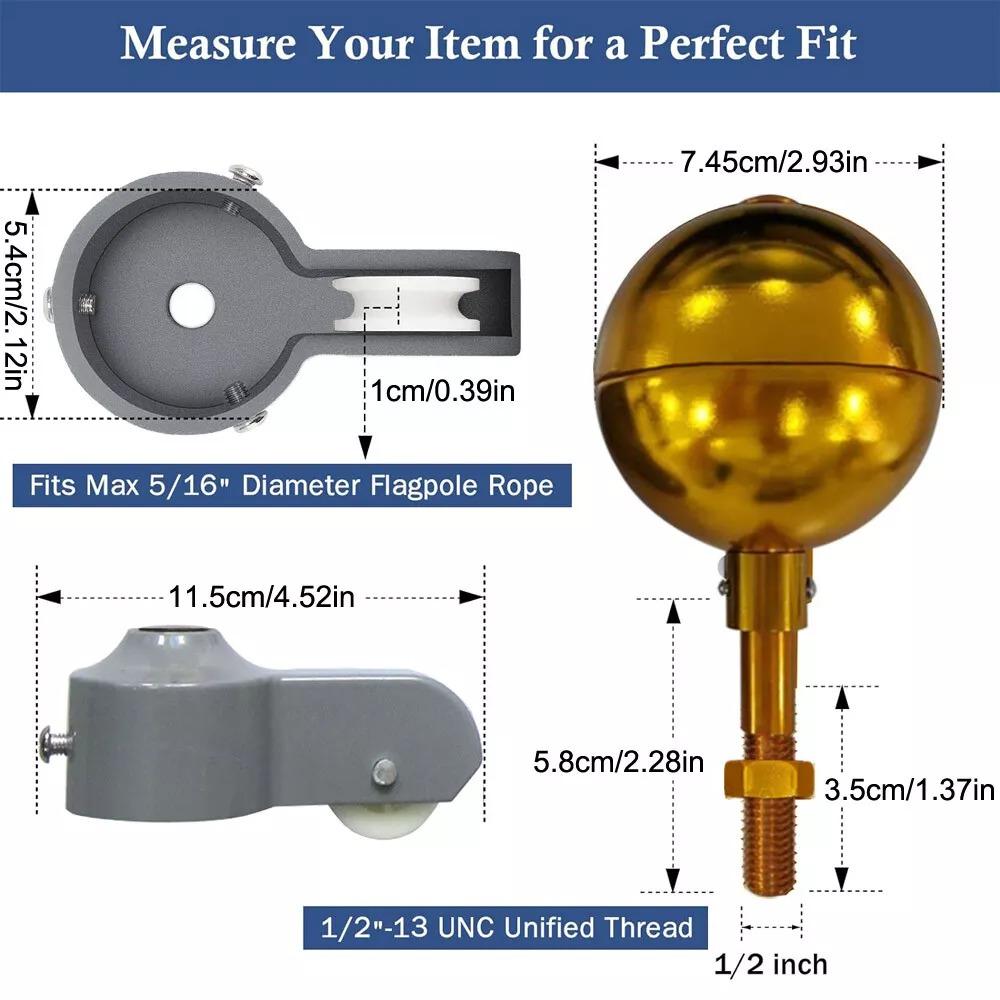 Nylon Braided Rope Flag Pole Tool Set 3 Inch Golden Ball Flag Pole Parts Repair Kit