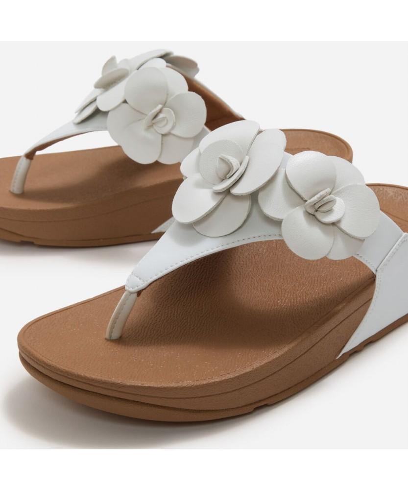 Женские сандалии Fitflop Lulu Flower на ремешке вокруг пальца, кожаные, цвет Urban White (Ft63K2T291)