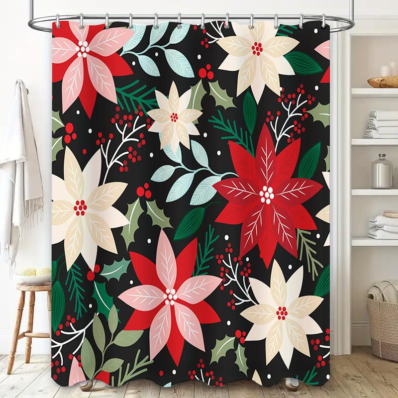 Modern Christmas Decor Bathroom Curtain Floral Red Poinsettia White Bathtub Shower Curtains for Home Decor In Bathrooms from Hom