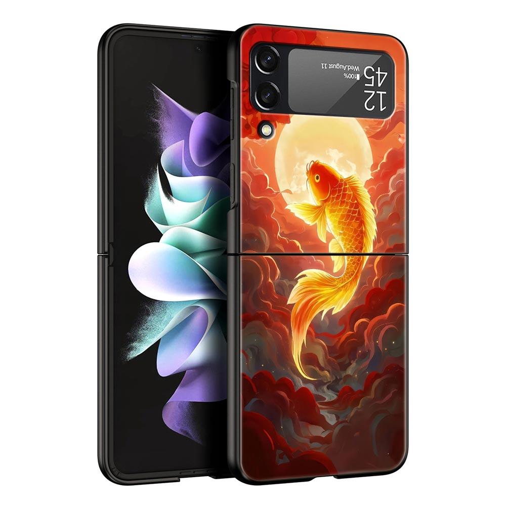 Жесткий чехол из поликарбоната с изображением золотой рыбки для Samsung Galaxy Z Flip 7 6 5 4 Черный чехол для Galaxy Z Flip 3 Складной корпус Fundas Сумка