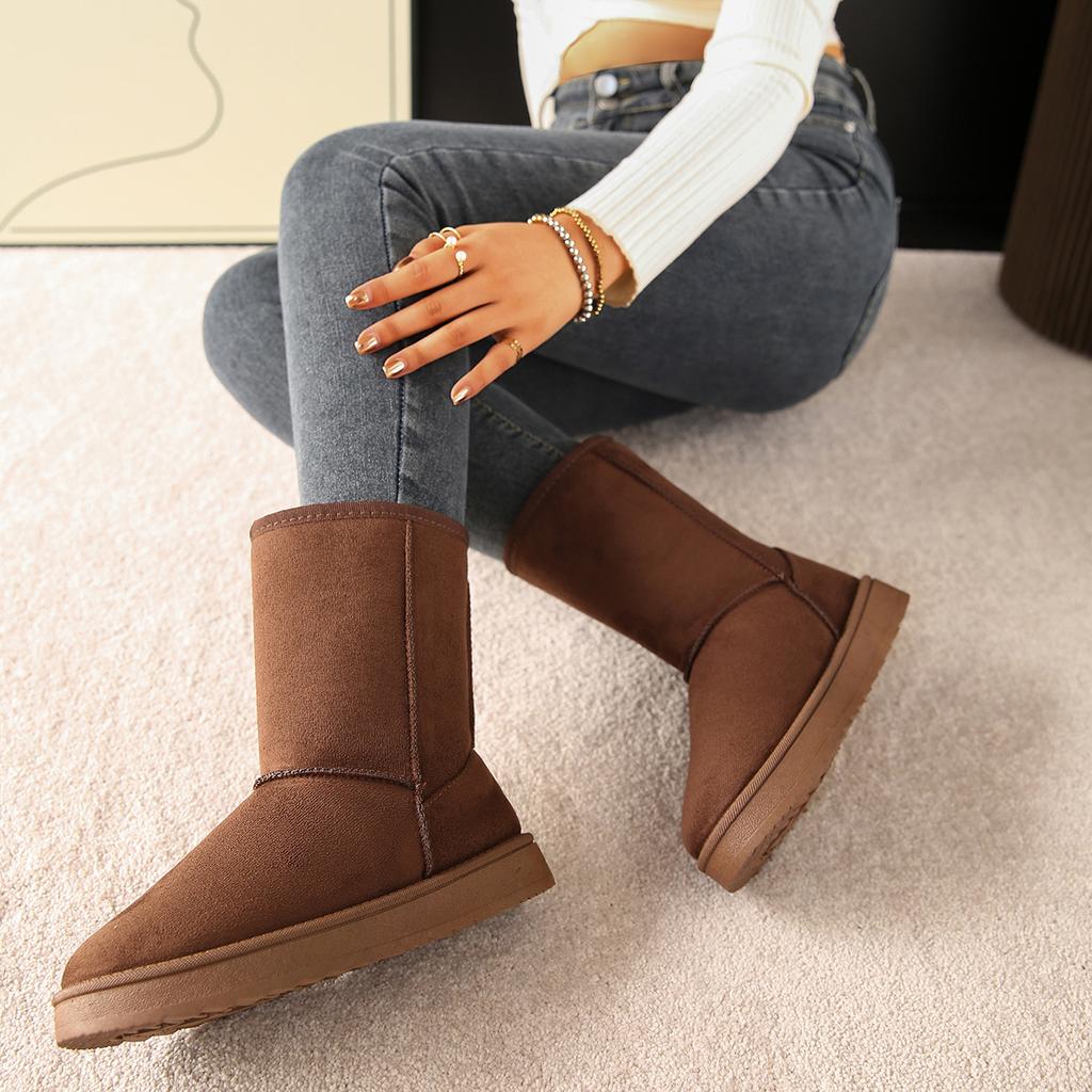 Fashion  Mid Calf Snow Boots Women Waterproof Warm Platform Boots Large Size 44 Winter Slip On Flat Casual Woman Booties New