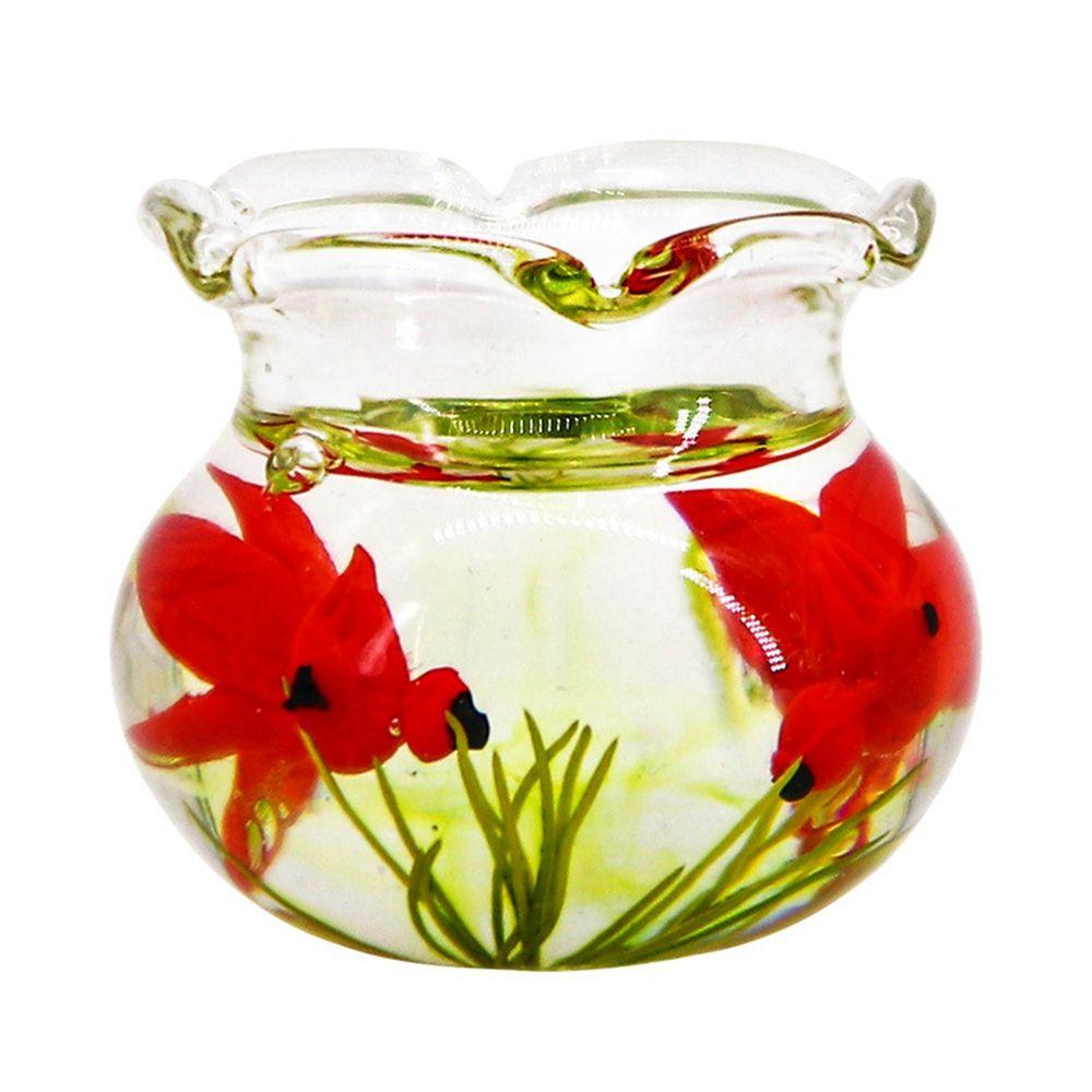 Toy Dollhouse Miniature 1/12 Dollhouse Decals Doll House Ornament Bowl Aquarium Glass Fish Tank