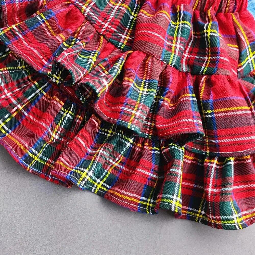 Plaid Ruffled Kids Baby Girls Cake Skirts Princess Ball Gown Pleated Tutu Skirts for Summer Autumn Children's Short Skirt