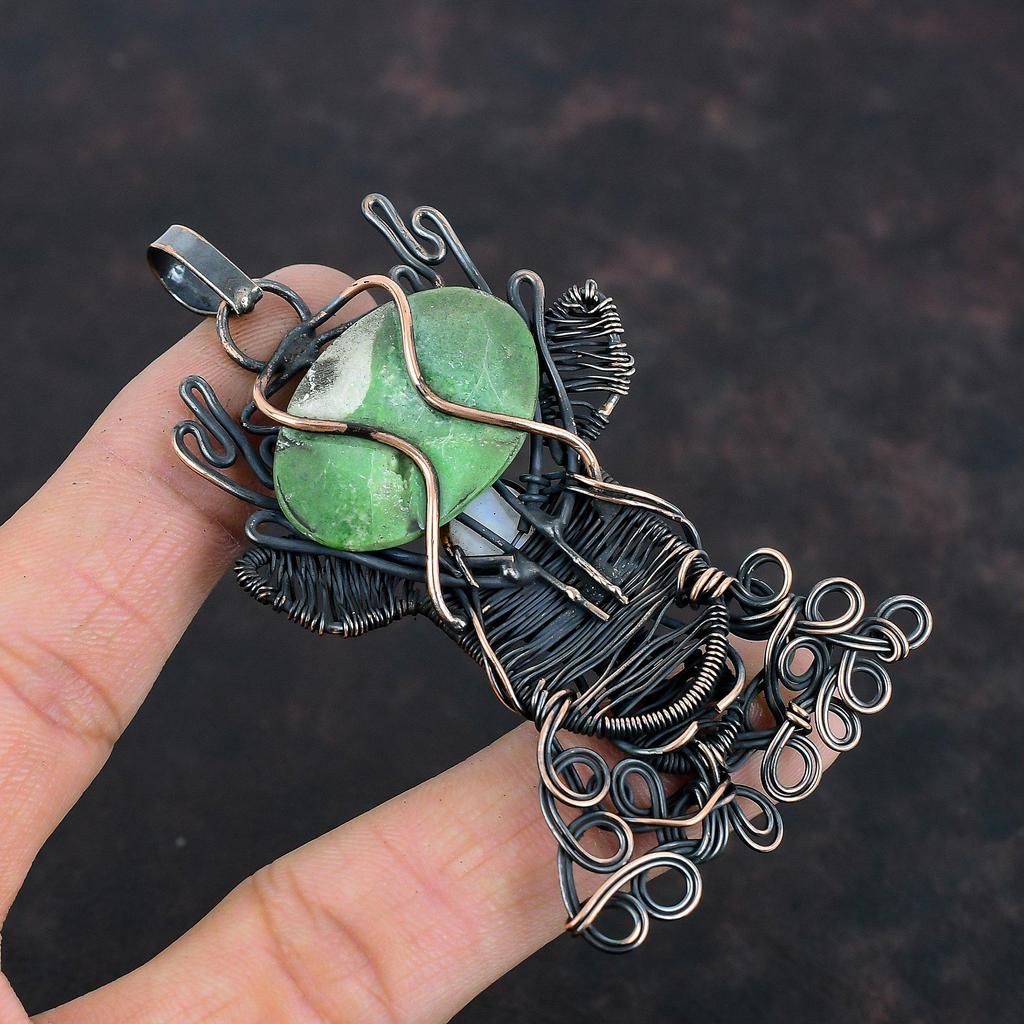 Подвеска из варисцита, медная проволока, обернутая в ручную ювелирное изделие, подвеска из драгоценного камня в виде оленьей морды, радужный лунный камень, подвеска из медной проволоки, подарок для мамы