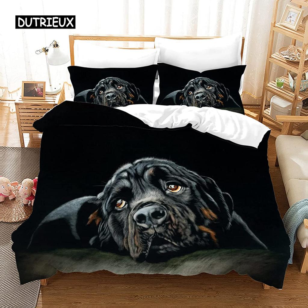 Пододеяльник Rottweiler Twin Black Rottweiler Twin Постельное белье Animal theme для любителей собак Полиэстер Double Queen King Пододеяльник