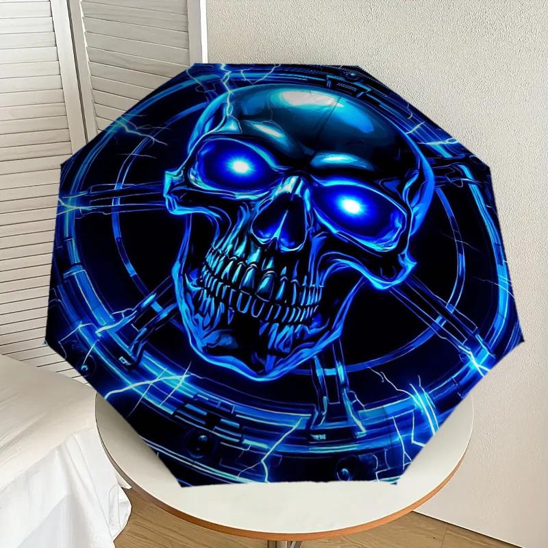 1PC Cyberpunk Skull Umbrella-8-Rib Reinforced Portable Folding Travel Suitable for All Seasons Outdoor Daily Use-H0366