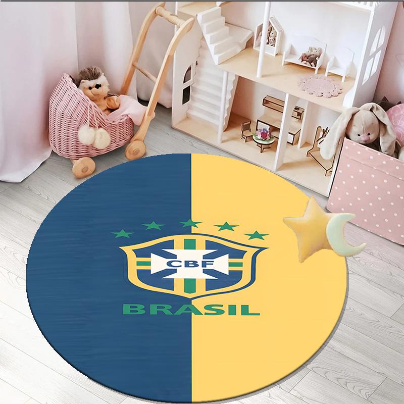 1PC round rug Brazilian Football Crest Printed Round Area Rug ,Rug For Home Office, Round Chair Rug, Decorative Carpet Fan gifts Christmas gift