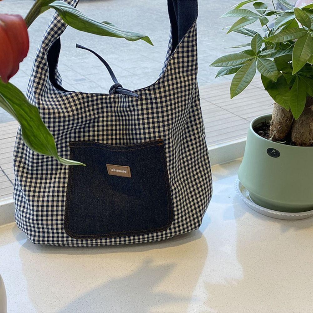 Cloth Double Sided Plaid Denim Vest Bag Retro Bohemian Messenger Bag Denim Shoulder Bag  Travel