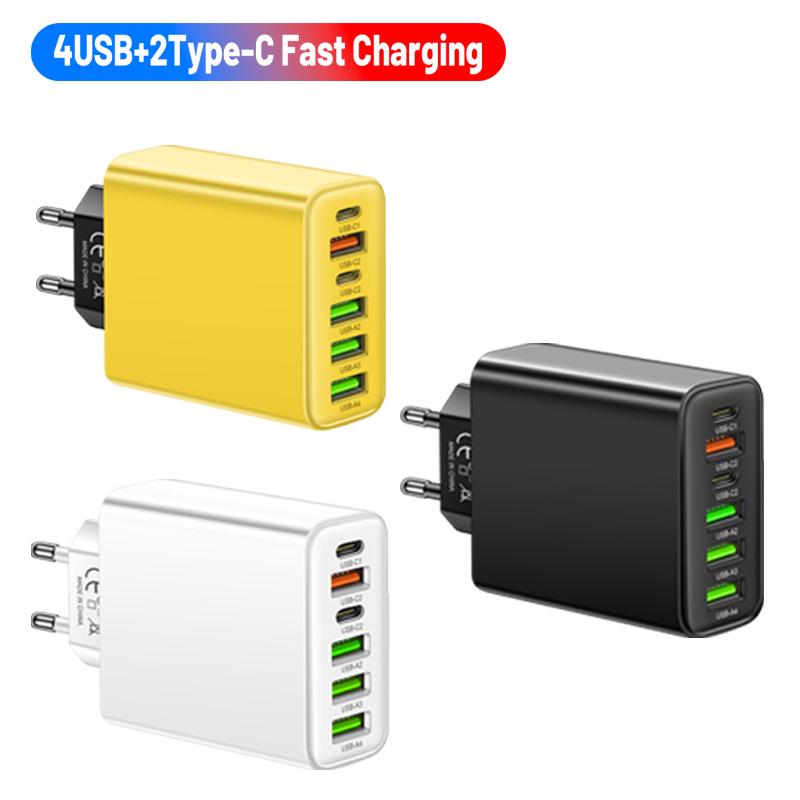 Многопортовое зарядное устройство для путешествий: Двойной Type-C PD + 4 порта USB, Зарядная головка 3,1 А