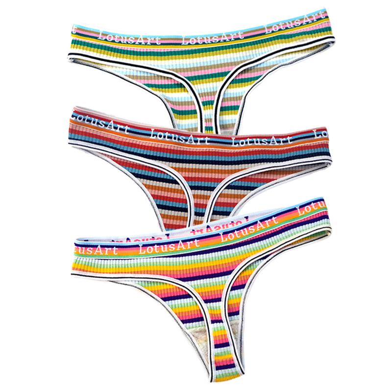 YOUULAR 3 шт./лот, модные женские хлопковые бесшовные стринги, сексуальное красочное полосатое нижнее белье, трусики, стринги, женское нижнее белье, нижнее белье M-XL