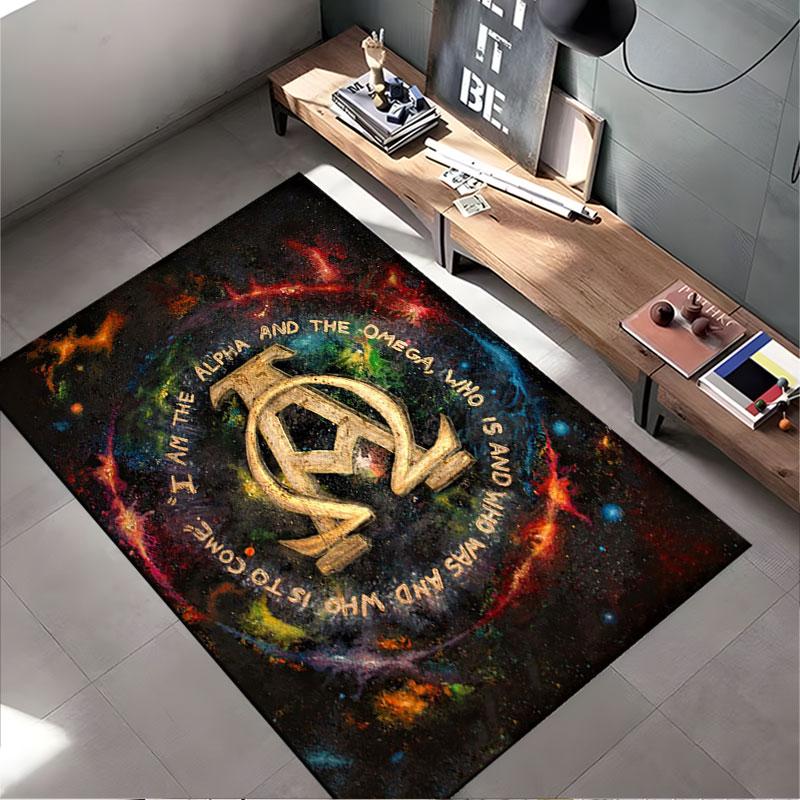 Alpha Omega Pattern Galaxy Carpet suitable as a non-slip mat for the living room or bedroom sofa