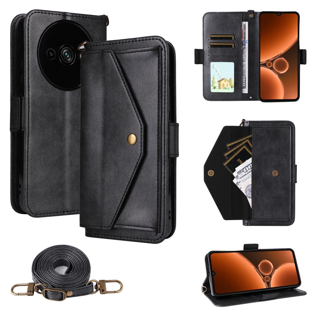 For Oukitel C59 Pro Leather Case Magnetic Closure Wallet Stand Phone Cover with Crossbody Strap