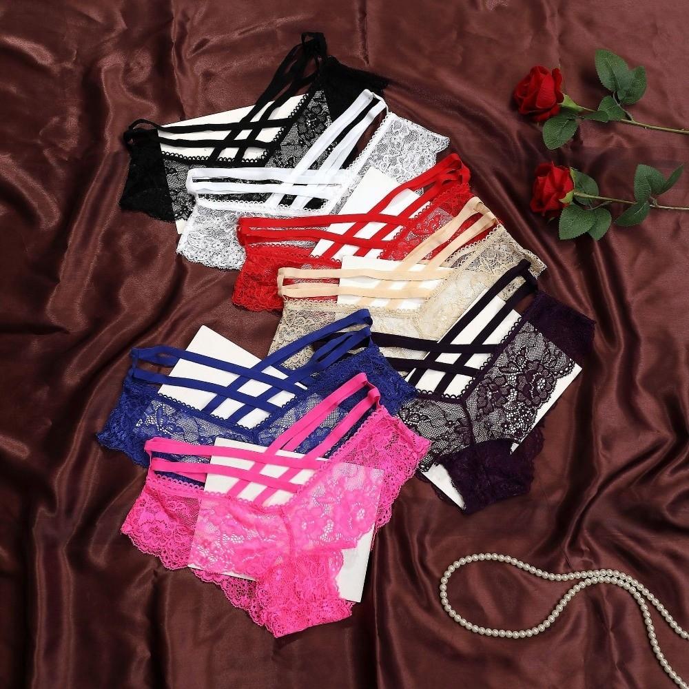Underwear Women Lace Floral Thong Low-Rise T-back Panties Lace Solid Briefs Female