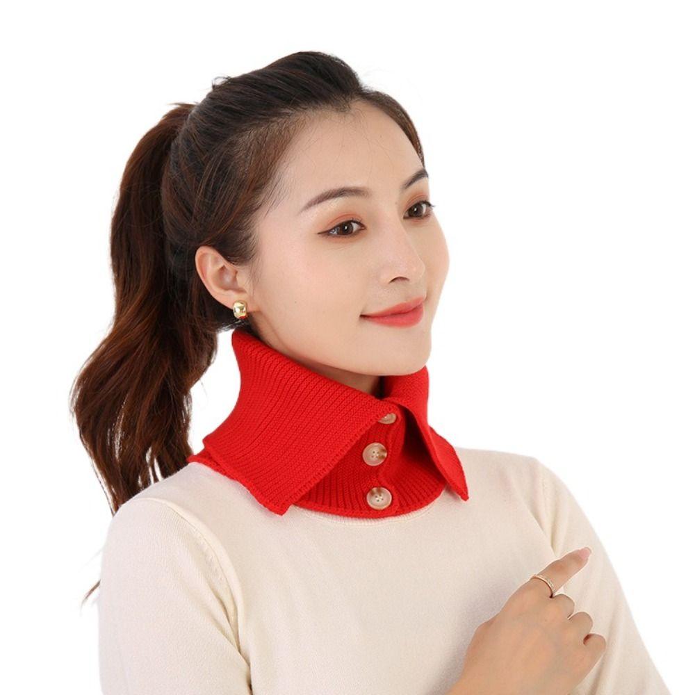 Однотонный вязаный шерстяной шарф с пуговицами на нагруднике, элегантный воротник-стойка, студент