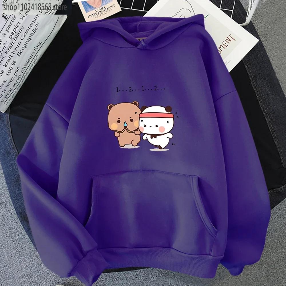 Женская толстовка Kawaii с пандой, милая парная толстовка Bubu и Dudu занимаются спортом, топы для девочек, длинный рукав, карманная одежда