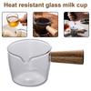 Multi-functional Espresso Shot Glass with Wood Handle Cup Jug Heat Resistant Glass Creamer for Coffee Tea or Maple Syrup Serving