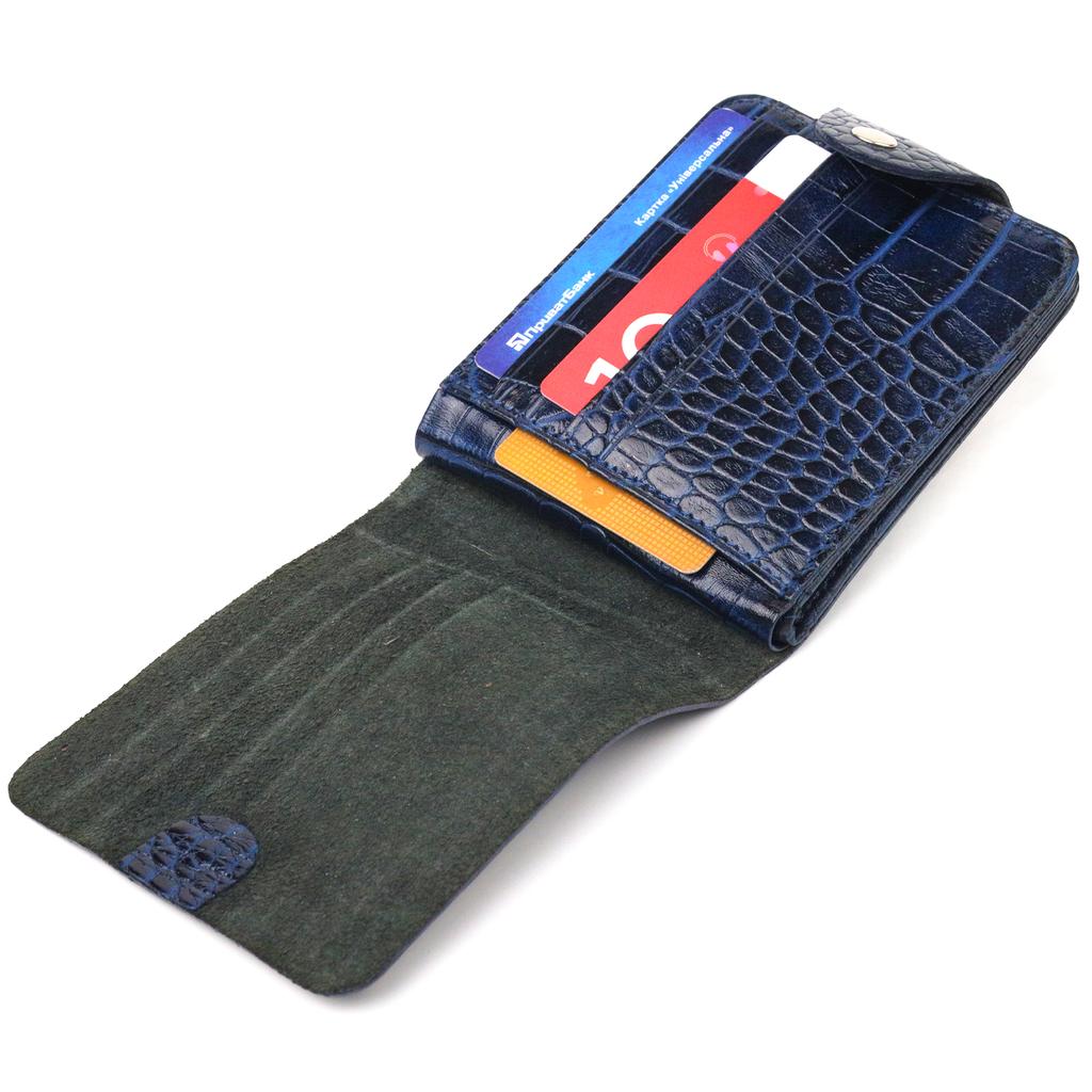 Стильное Мужское портмоне в два сложения из натуральной фактурной кожи с тиснением под крокодила CANPELLINI Purse 21577 Синее
