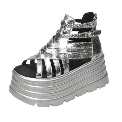 Модные 8 см Дизайнерские Женские Летние Кожаные Сандалии Открытый Носок Платформа Клиновидные Кроссовки Новая Женская Повседневная Обувь Пляжные Женские Сандалии