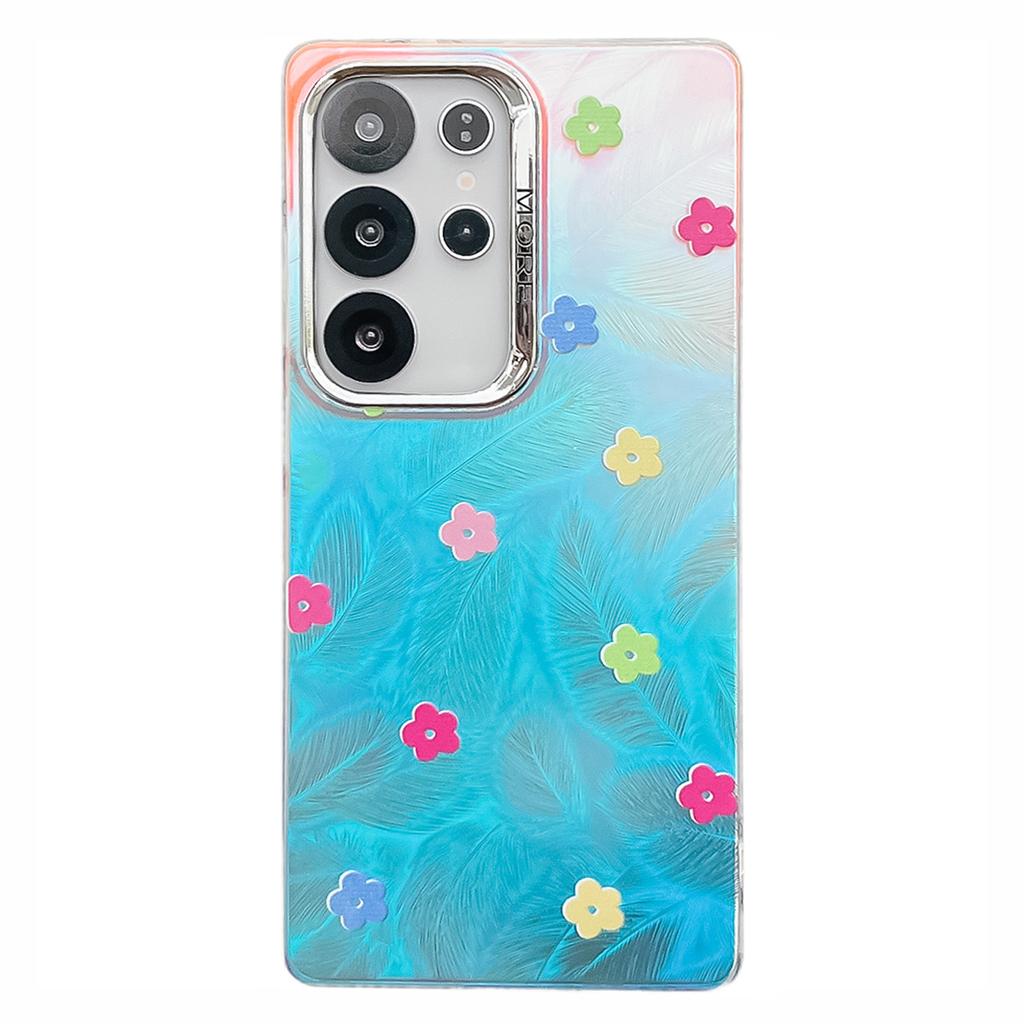 For Samsung Galaxy S24 Ultra Case Floral Pattern Electroplating Laser Texture TPU+PC Phone Back Cover