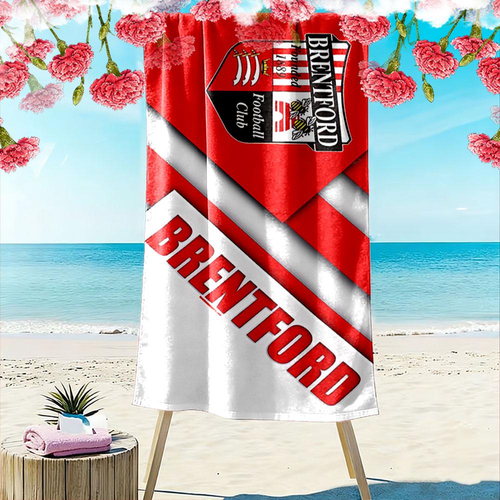 Beach Towel with Brentford FC Crest Print, Quick Dry Microfiber, Soft Absorbent, for Soccer Fans Pool Beach Travel