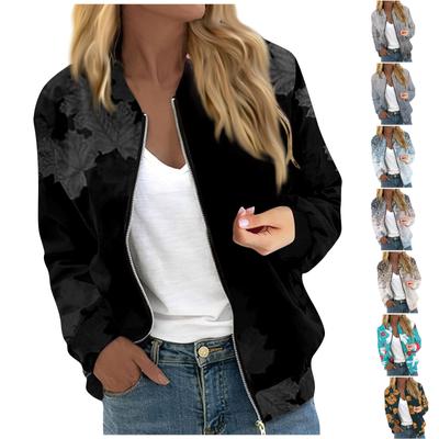 Куртки для женщин, легкие укороченные куртки с длинным рукавом на молнии, модная верхняя одежда с принтом, повседневные стеганые куртки с карманами