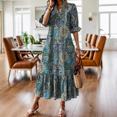 Женское новое модное сексуальное платье с V-образным вырезом и длинными рукавами на шнуровке, длинное повседневное свободное платье в стиле бохо