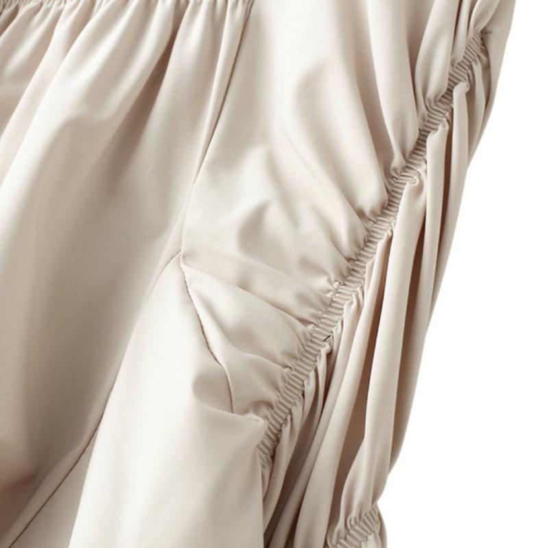 Qooth Women Ins Solid Color Pleated Asymmetrical A-line Skirt Casual High Waist Mid-length Long Skirt For Spring Summer QT2044