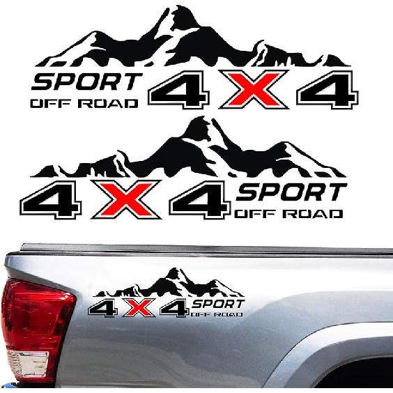4X4 Off Road Sport With Mountain Pattern Decal Stickers 2Pcs, Vehicle Decor Accessories Compatible With Tacoma Tundra F150 RAM Wrangler Truck Pickup