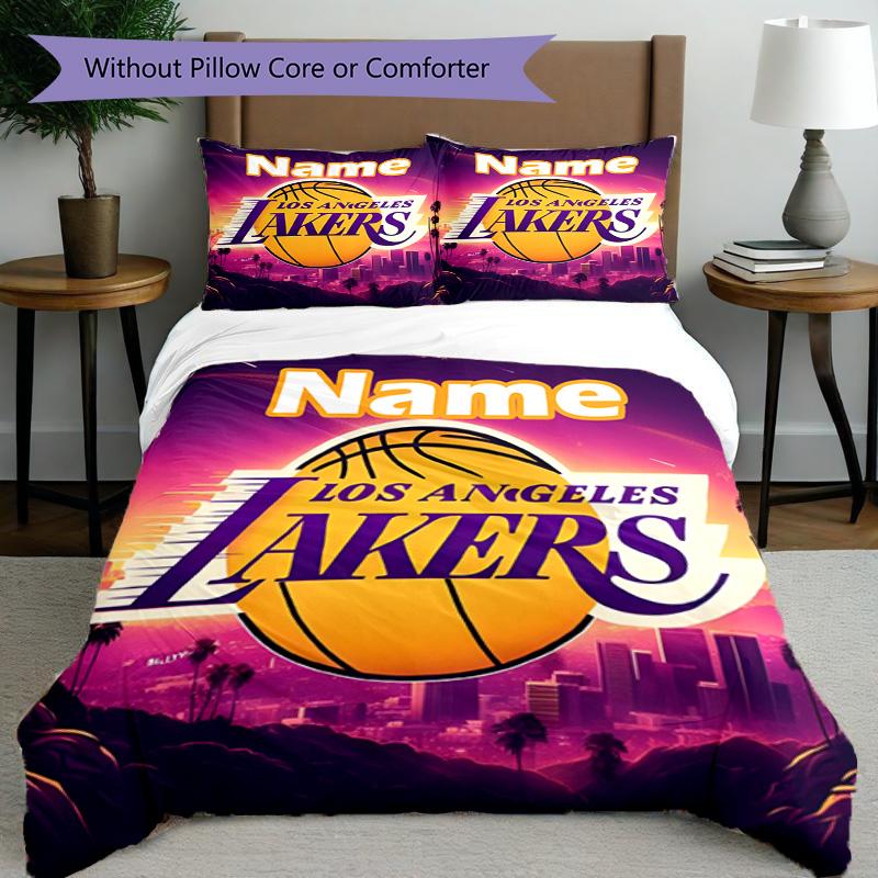 3pcs Duvet Cover Set (1*Duvet Cover + 2*Pillowcase, Without Core), Custom Name basketball team Pattern Bedding Set, Home Bedroom Decor Gift