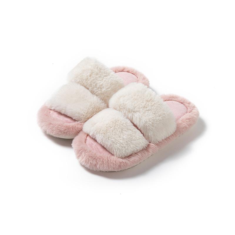 Parallel Bars Contrasting Cotton Slippers Breathable Dopamine Fluffy Slippers Home Ins Plush Slippers