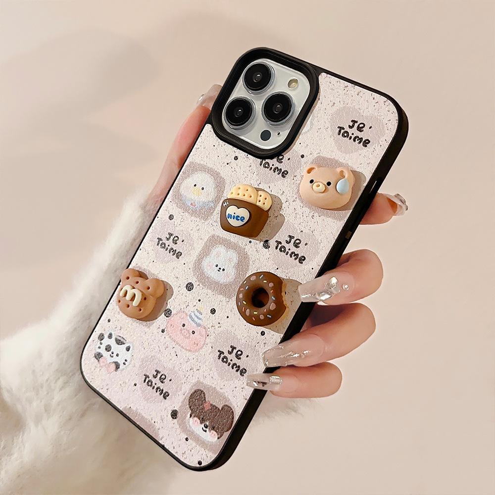 Милый медведь для чехла для телефона IPhone 16 17 Promax Скин-паттерн 15 для IPhone 13 Трехмерное печенье 11 Осень