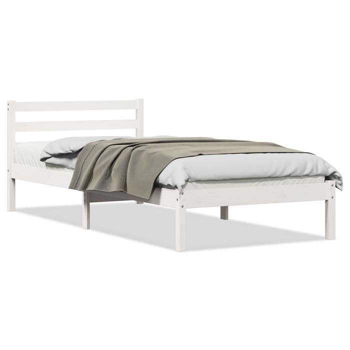 vidaXL Bed Frame with Headboard White 100x210 Cm Solid Pine Wood 869765