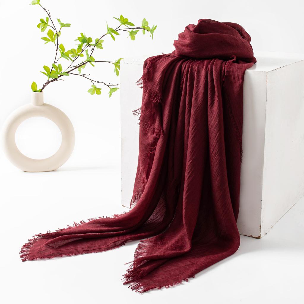 Spring and summer sunscreen scarf imitation cotton and linen solid color simple shawl women's high-end silk scarf yarn headscarf women's cross-border