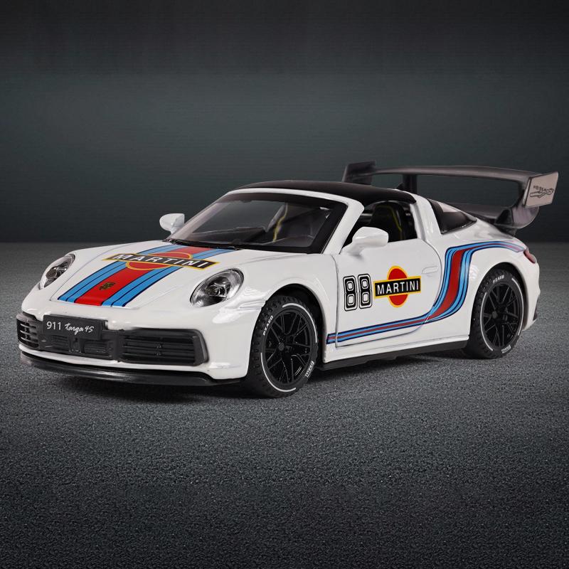 1/32 Porsche 911 Targa 4S Martini Racing Edition Спортивный автомобиль Сплав Литой Модель автомобиля Высокая симуляция Украшения Орнамент Подарок