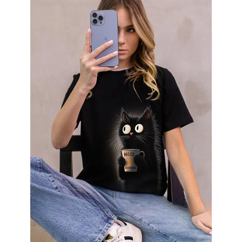 Летний топ с круглым вырезом и принтом 3D Cat, модные повседневные женские футболки с короткими рукавами