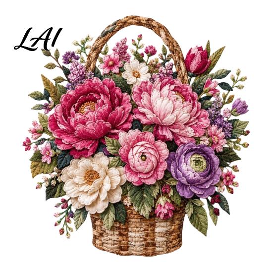 DIY Craft Kit with Precut Fabric Floral Basket Patchwork Kit Sewing Pre-cut Fabric Flower Project for Adults Handmade Home Wall Art Decor