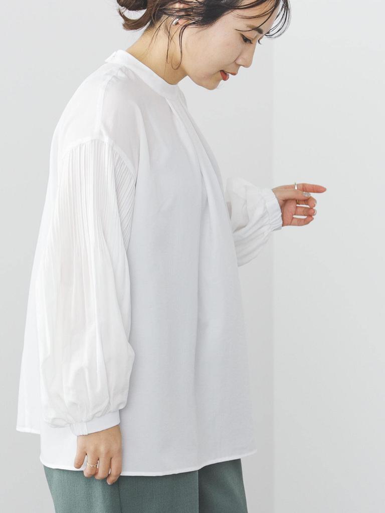 Shirt Sleeves Poppy Pleated Blouse FREE [Beams Heart] L/S Women's OFF_WHT