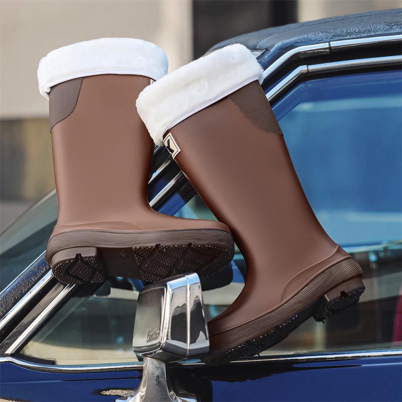 Высокие резиновые сапоги, модные женские резиновые сапоги, водонепроницаемая обувь на толстой подошве, резиновая обувь, осень-зима, теплые, нескользящие