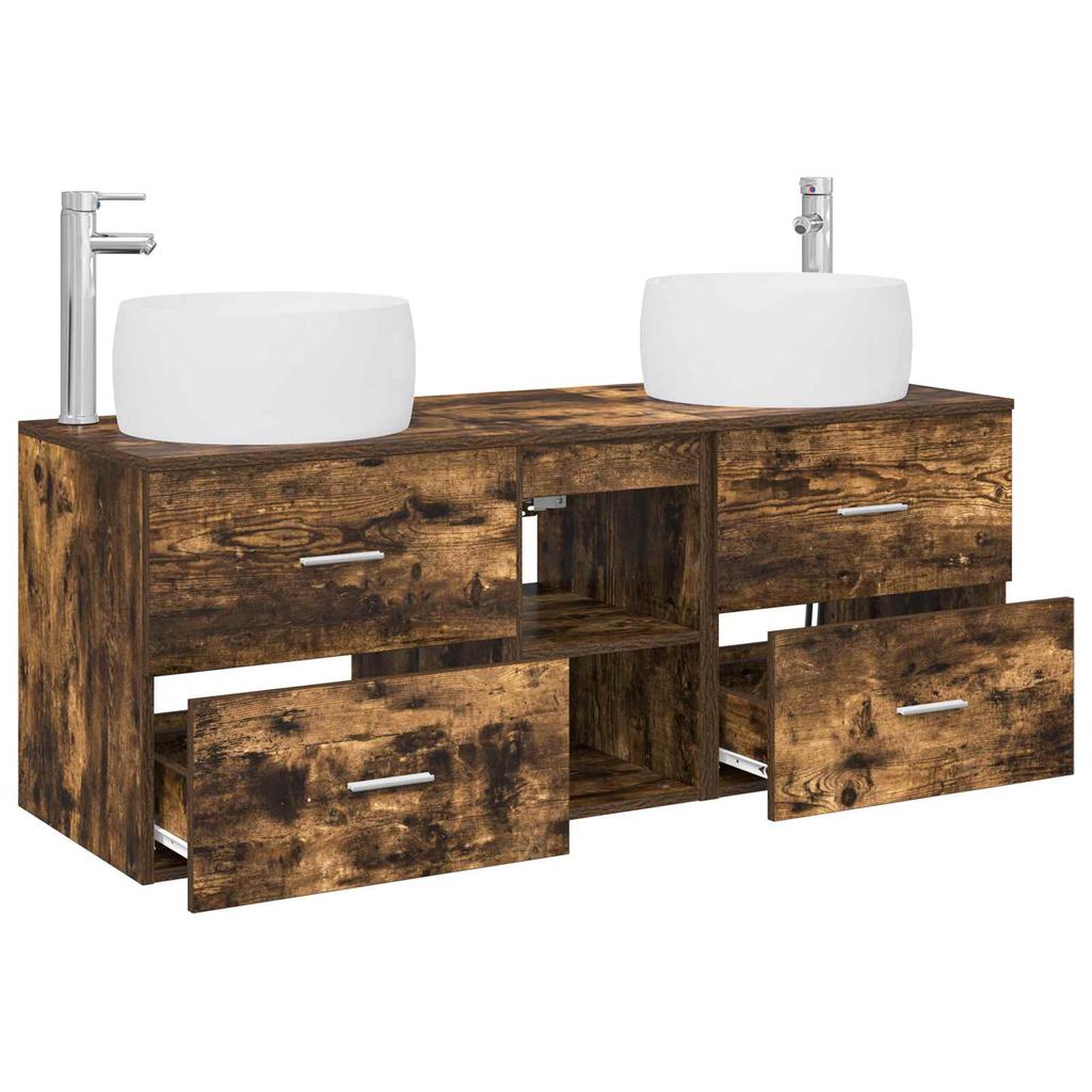 Bathroom Furniture Set 3 pcs Smoked Oak