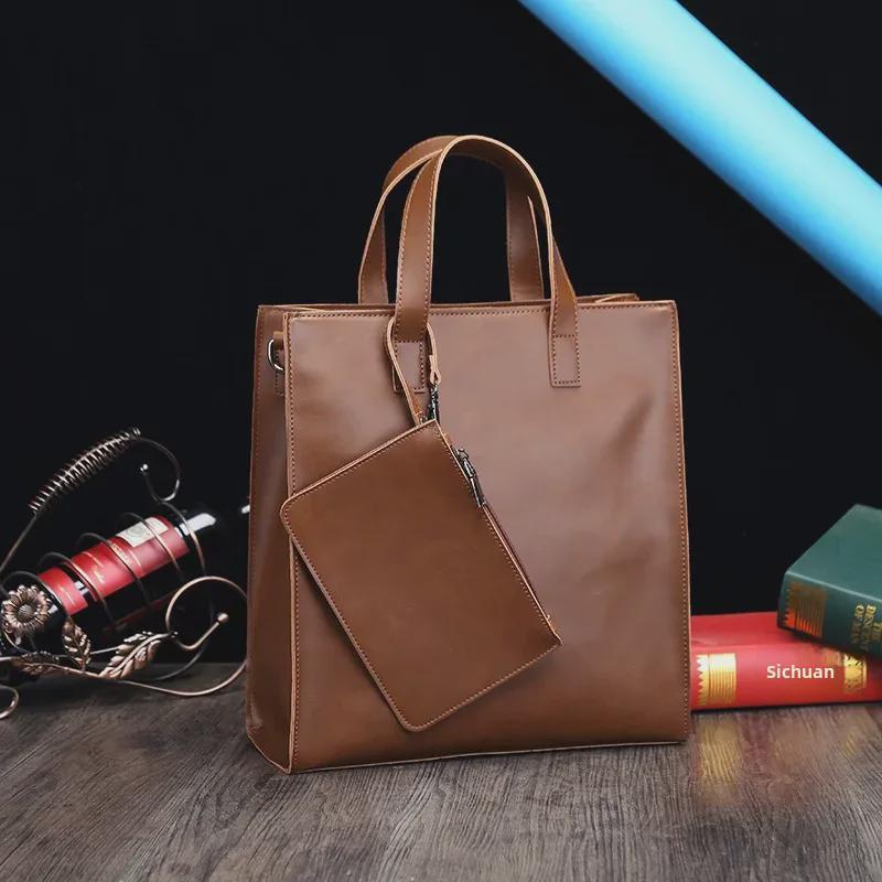 Мужская кожаная сумка через плечо Crazy Horse в стиле ретро – многофункциональная сумка-мессенджер и тоут с большой вместимостью