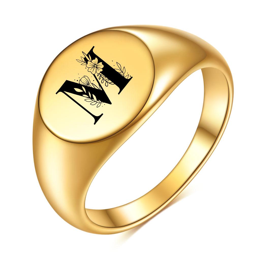 Женщины Мужчины Цветок AZ Буква Золотого Цвета Кольцо На Палец Инициалы Имя Алфавит Женские Партии Массивные Кольца Ювелирные Изделия Из Нержавеющей Стали