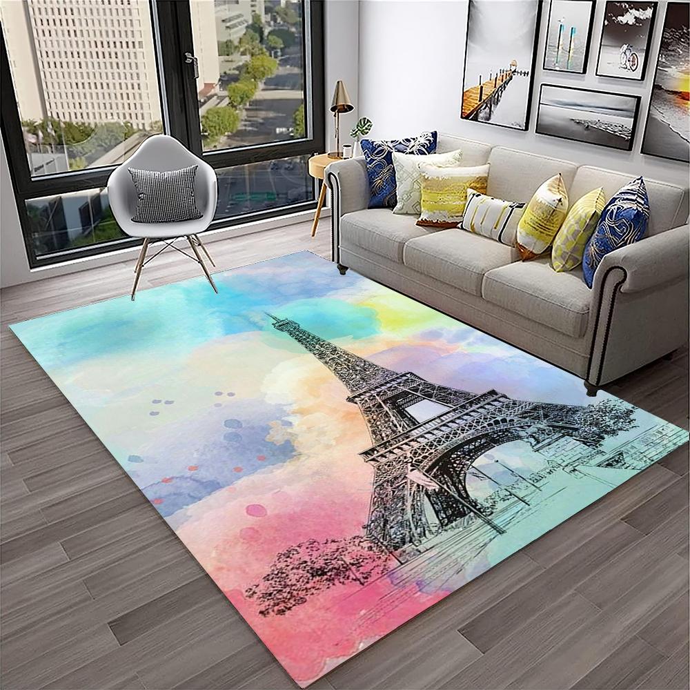 Франция Париж Эйфелева башня Ретро Ковер Коврик для дома Гостиная Спальня Диван Придверный коврик Декор, Коврик для детской игровой зоны Нескользящий напольный коврик