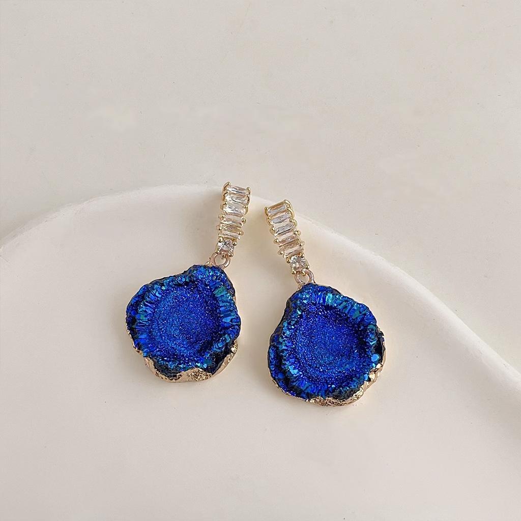 Синие фактурные серьги с цирконами для женщин, персонализированные, преувеличенные, легкая роскошь, художественное заявление, модный подарок