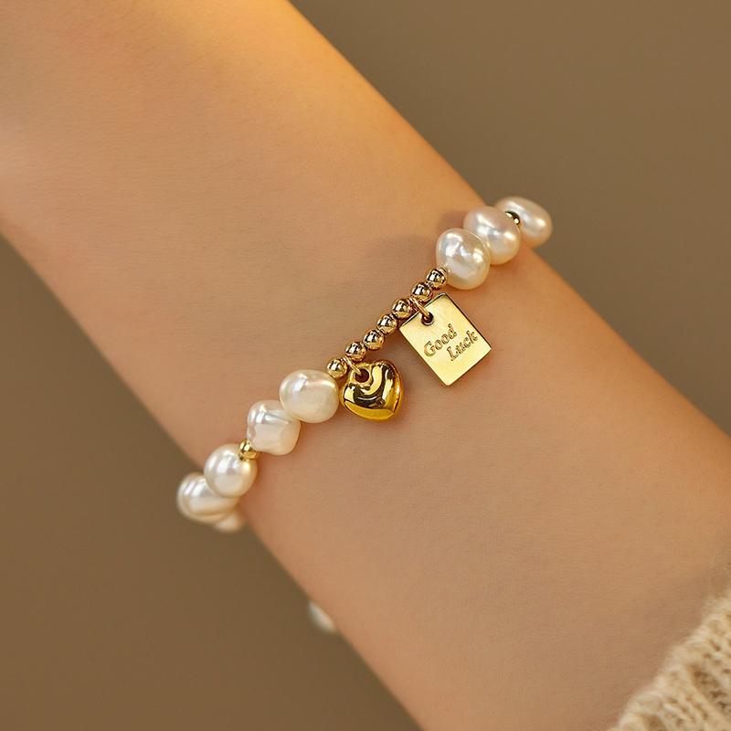 Women Beaded Alloy Bracelets Suitable For Holiday Occasions Irregular Imitation Pearl Bracelets Gold Charms