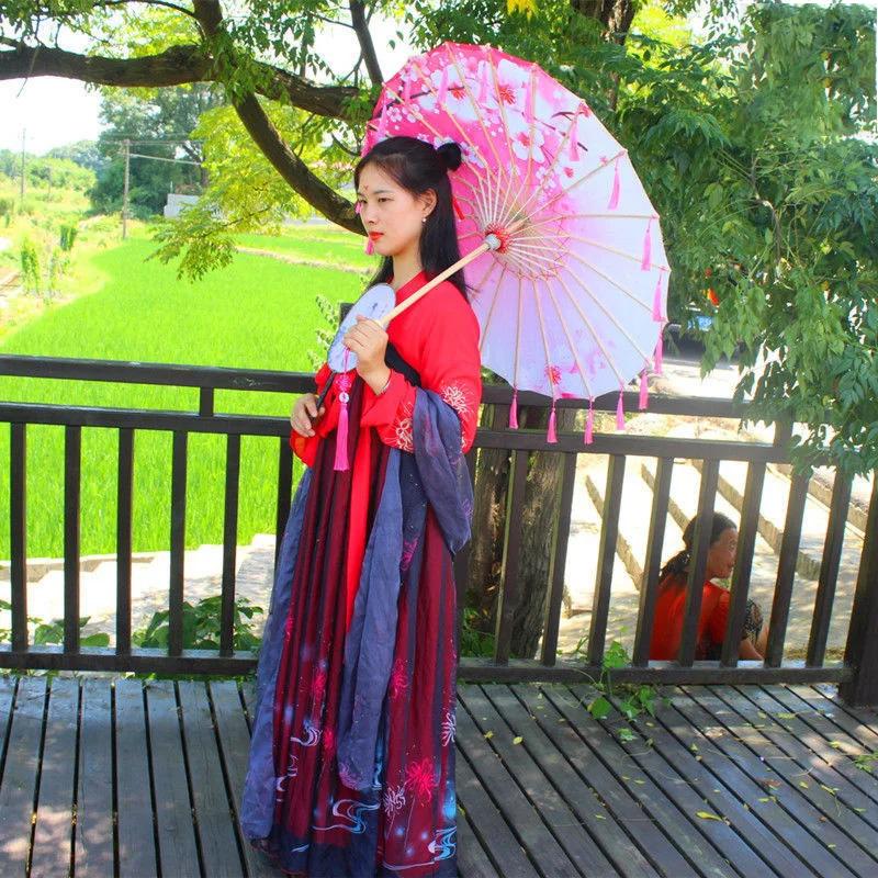 1PC with Tassel Classical Women's Umbrella for Hanfu Accessories Satin Cloth Photograph Props Fairy Ancient Parasol